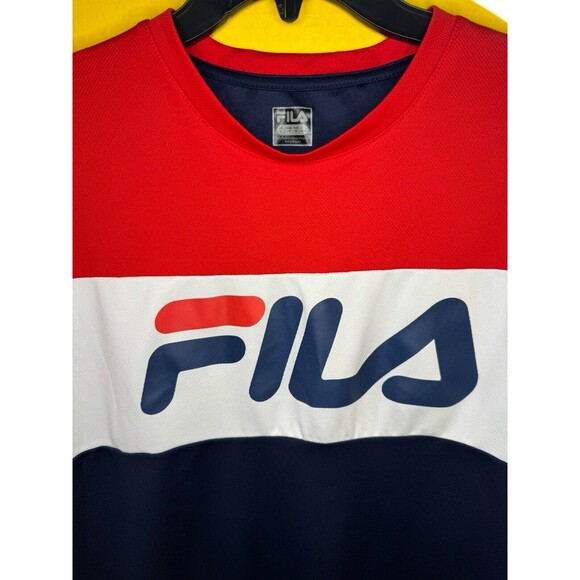 FILA MEN'S MESH JERSEY TEE RED WHITE BLUE WITH FILA LOGO T-SHIRT NWT         A14 - Picture 2 of 3